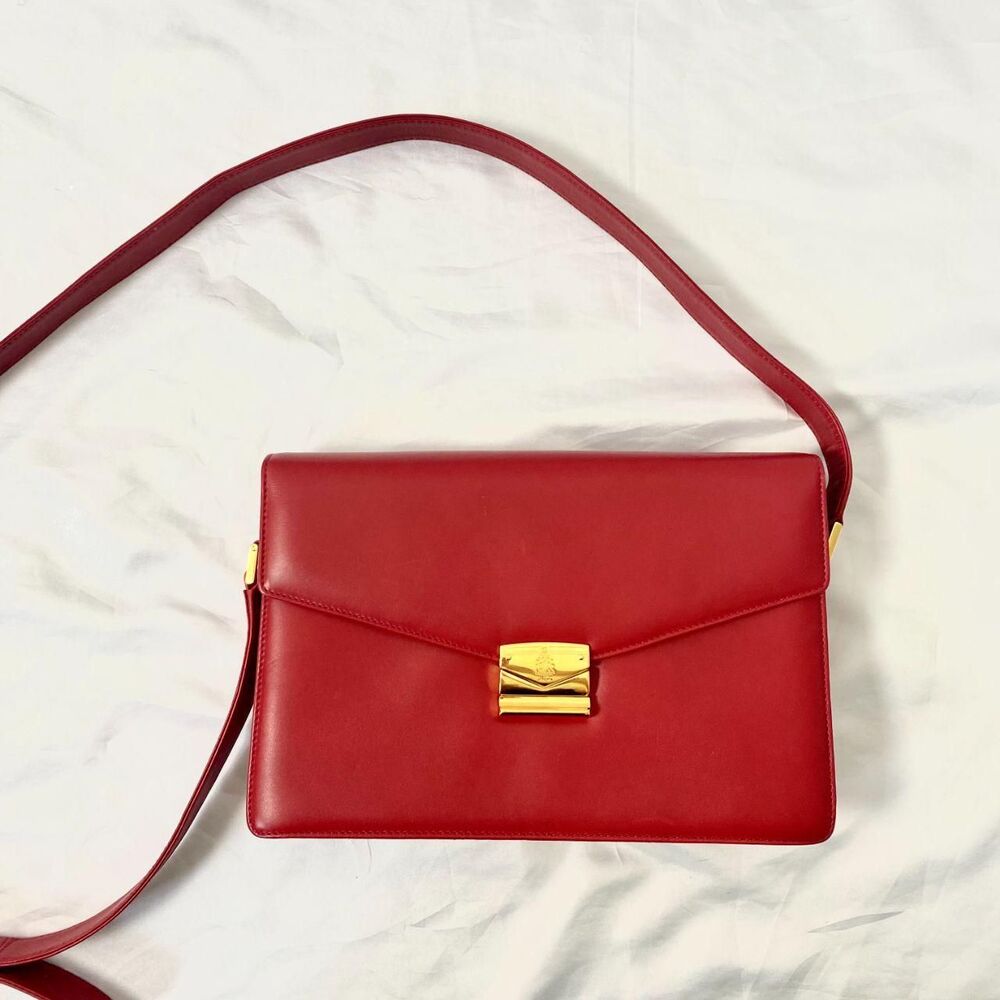 Vintage Mark Cross Bright Red Italian Leather Envelope Crossbody Shoulder Bag